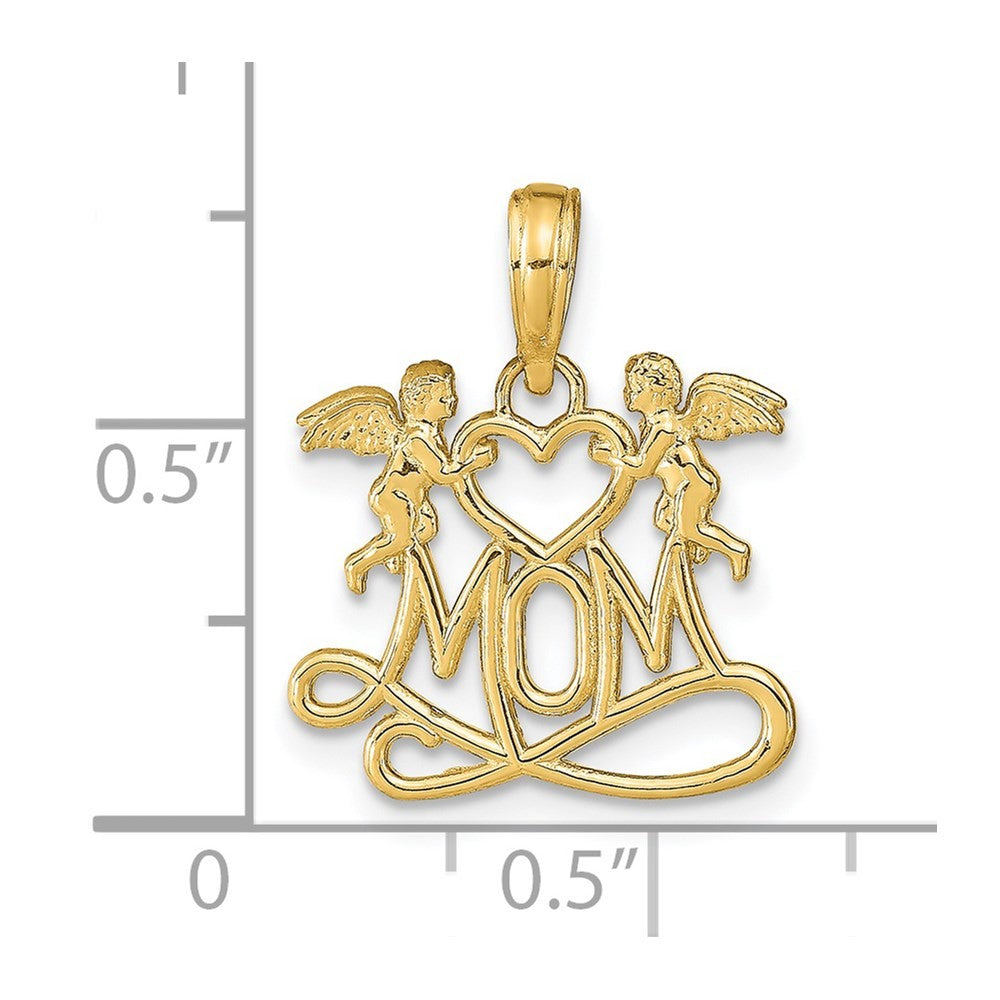 14k Yellow Gold Polished MOM with Heart and Angels Pendant