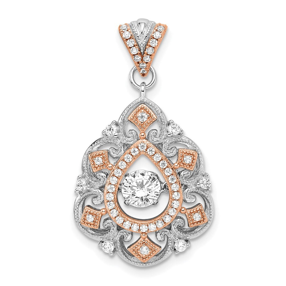 Sterling Silver Plat-plate Rose-tone Vibrant Cubic Zirconia Fancy Penda