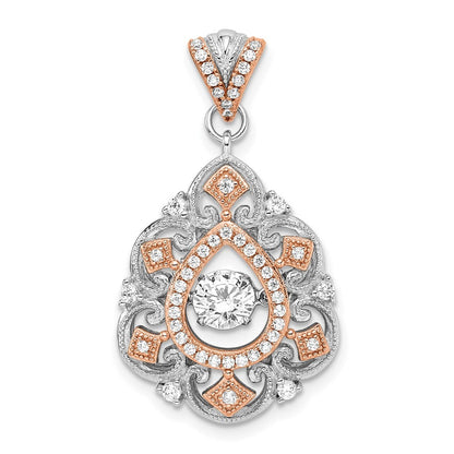 Sterling Silver Plat-plate Rose-tone Vibrant Cubic Zirconia Fancy Penda