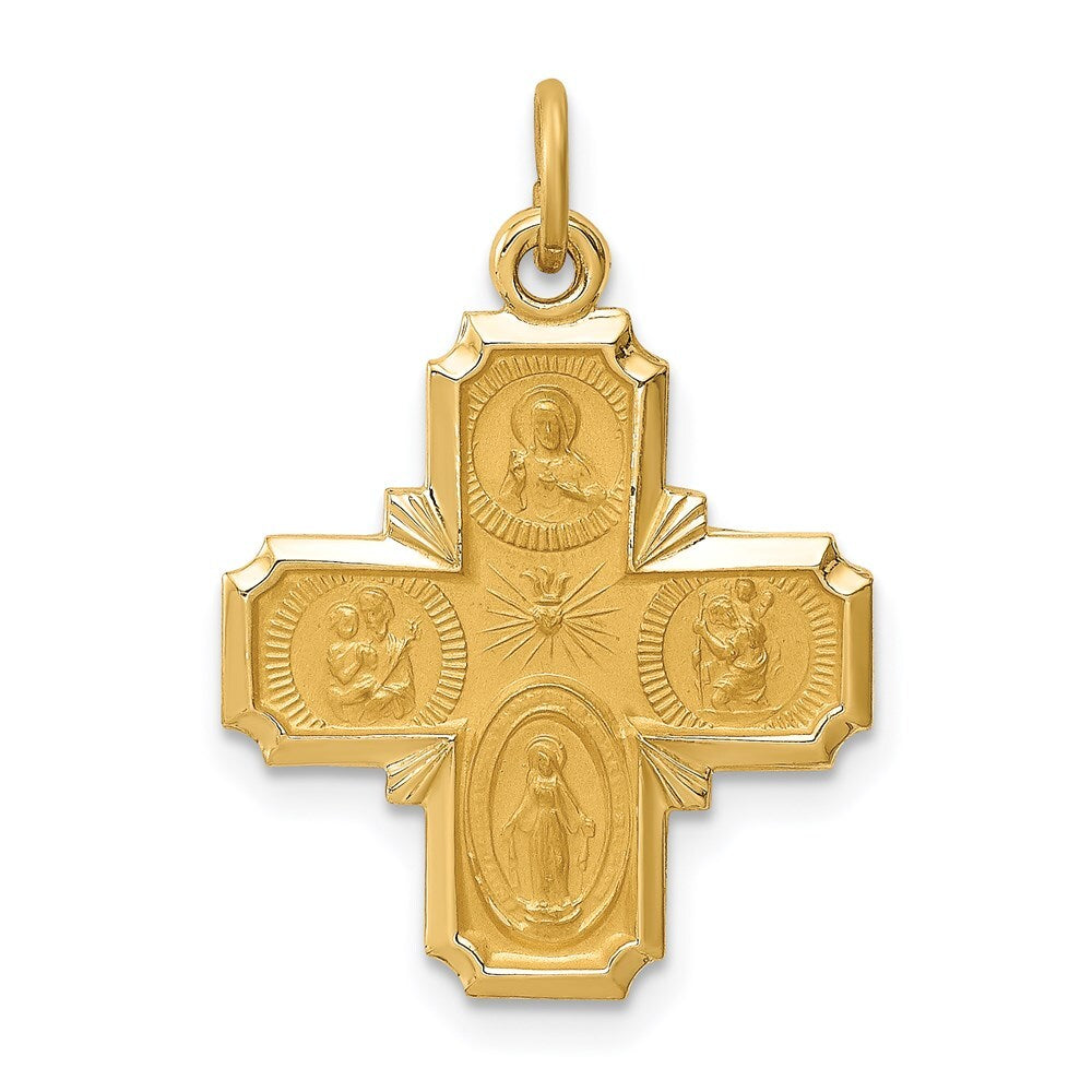 14k Yellow Gold Solid Polished/Satin Small 4-Way Medal Pendant for Women