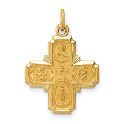14k Yellow Gold Solid Polished/Satin Small 4-Way Medal Pendant for Women