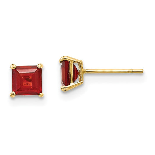 14k Yellow Gold Garnet 4mm Square Stud Earrings Gift for Women