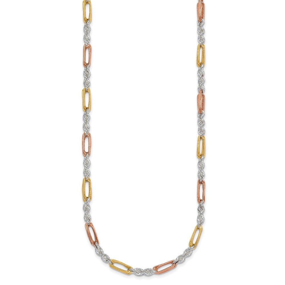 Sterling Silver Rose-tone and Gold-tone Polished 4.0mm Figaro Rope Necklace 18"