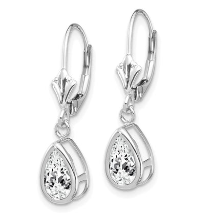 14k White Gold 8x5mm Pear Cubic Zirconia Drop Dangle Earrings