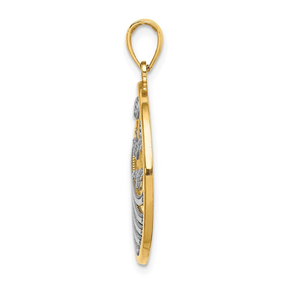 14k Yellow Gold Rhodium Sunset and Seagulls In Circle Pendant for Women