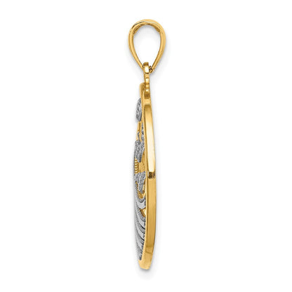 14k Yellow Gold Rhodium Sunset and Seagulls In Circle Pendant for Women