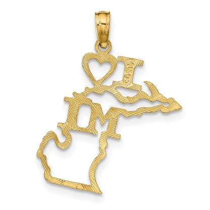 14k Yellow Gold Solid Michigan State Pendant for Women