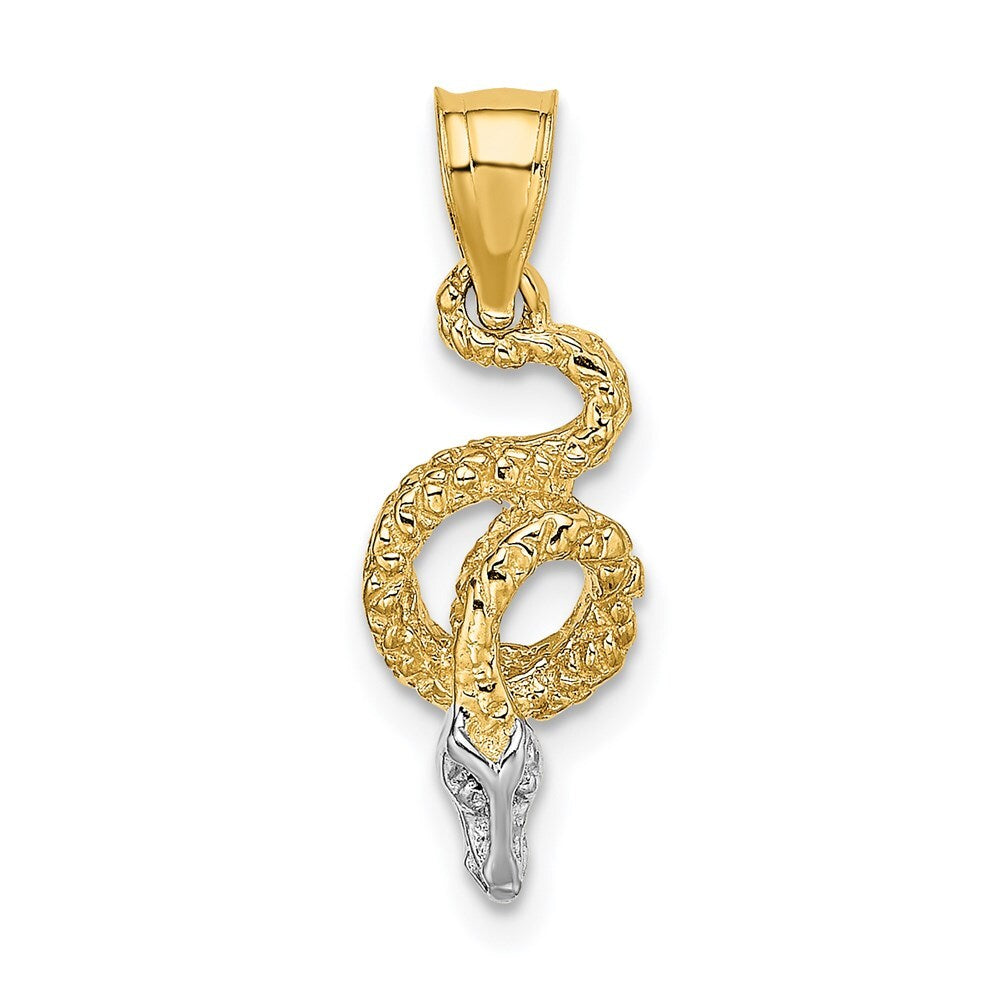 14k Yellow Gold Rhodium Coiled Snake Charm Pendant for Women