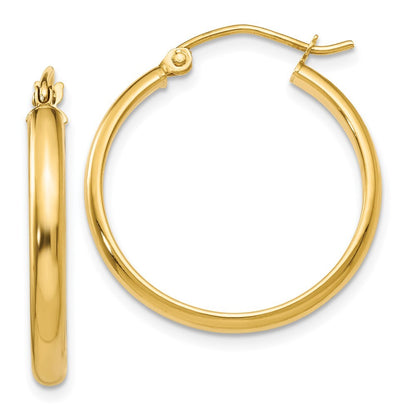 14k Yellow Gold Round Tube Hoop Earrings Gift for Women