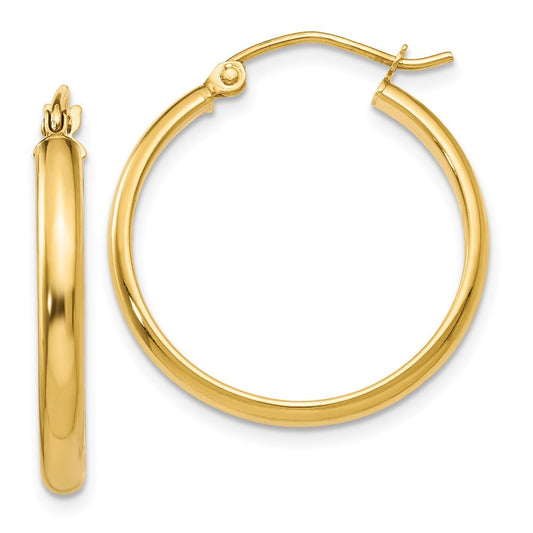 14k Yellow Gold Round Tube Hoop Earrings Gift for Women