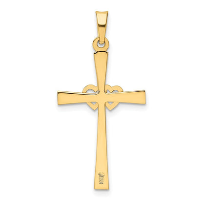 14k Two-tone Gold Textured and Polished Latin Cross  Hearts Pendant