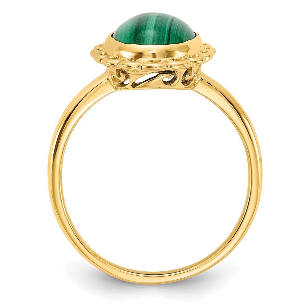 14k Yellow Gold 10x8mm Malachite Cabochon Ring