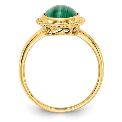 14k Yellow Gold 10x8mm Malachite Cabochon Ring
