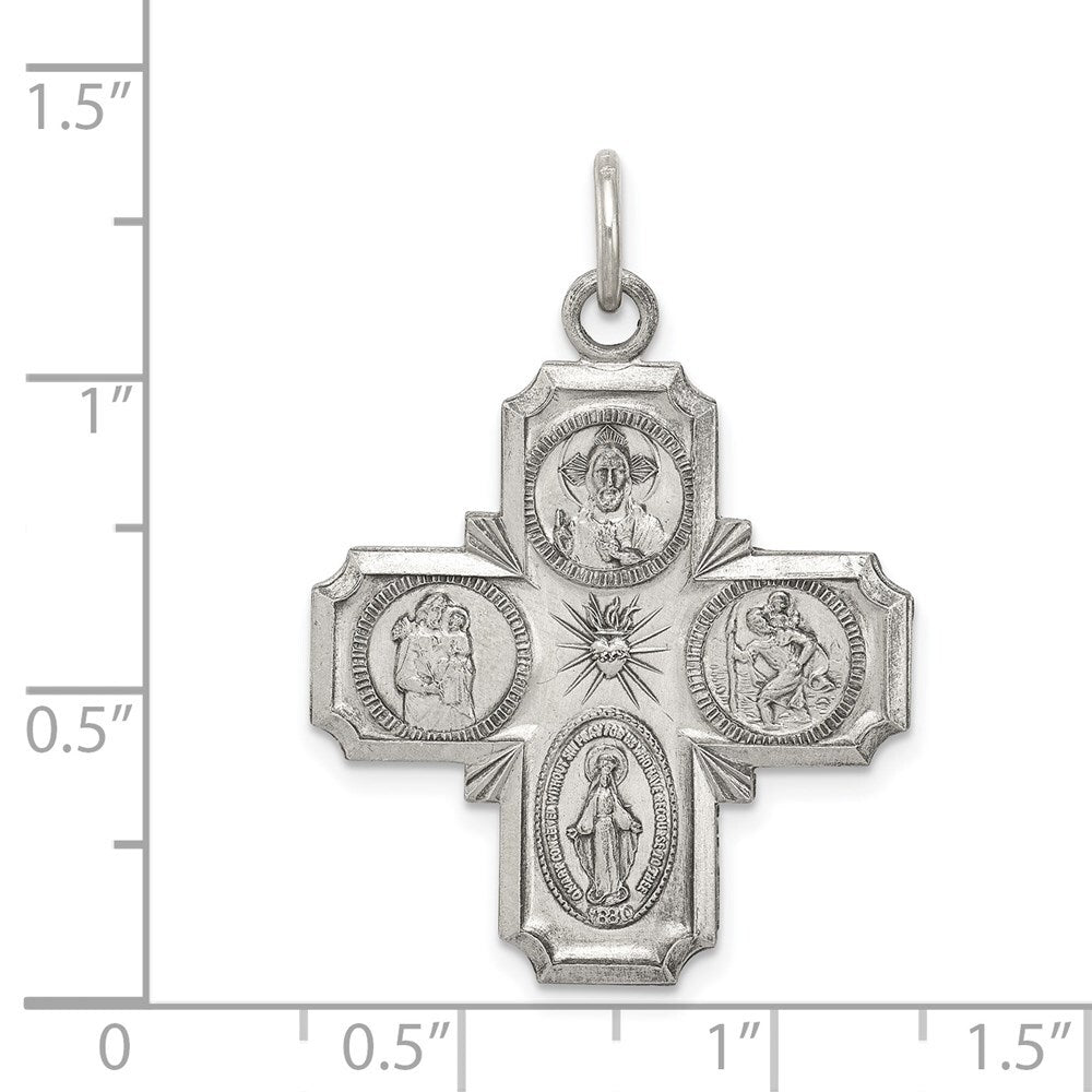 Sterling Silver Antiqued 4-way Medal Pendant Holiday Gift for Women