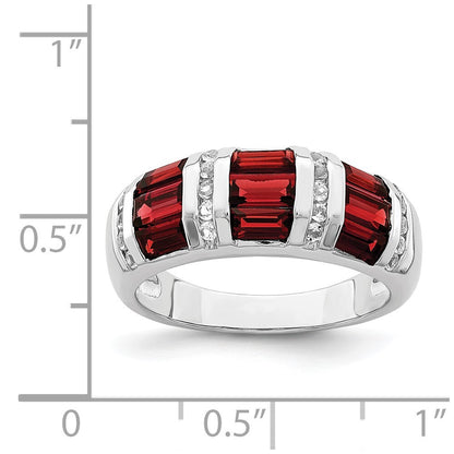 Sterling Silver Rhodium-plated Baguette Garnet & White Topaz Ring Size 6