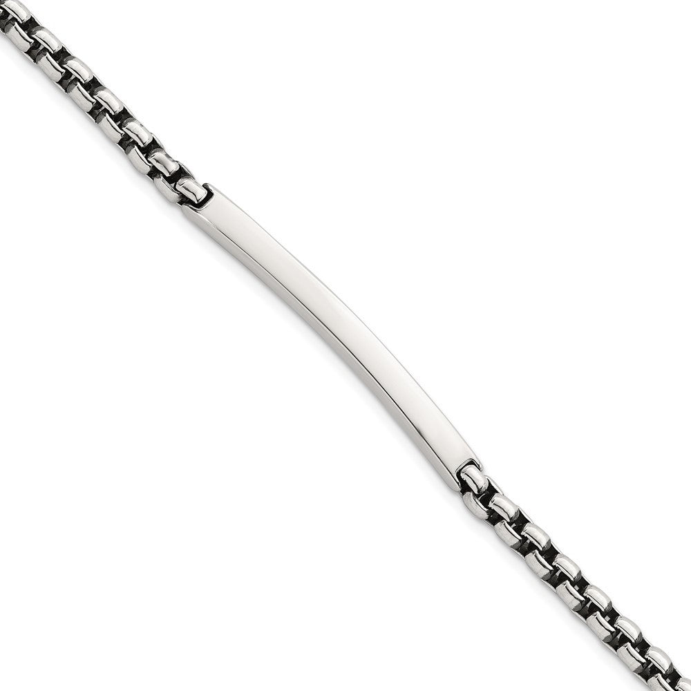 Sterling Silver Antiqued Round Box Chain Bracelet 8 Inch ID Bar Mens Bracelet