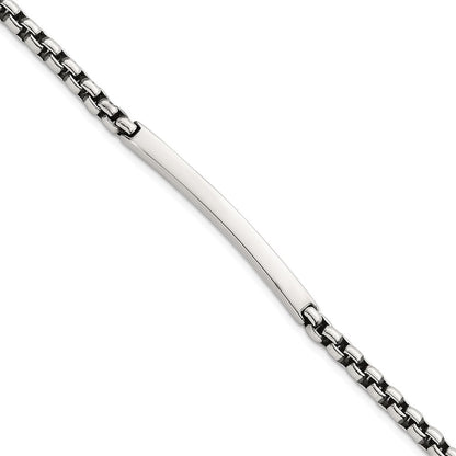 Sterling Silver Antiqued Round Box Chain Bracelet 8 Inch ID Bar Mens Bracelet