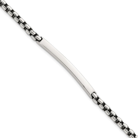 Sterling Silver Antiqued Round Box Chain Bracelet 8 Inch ID Bar Mens Bracelet