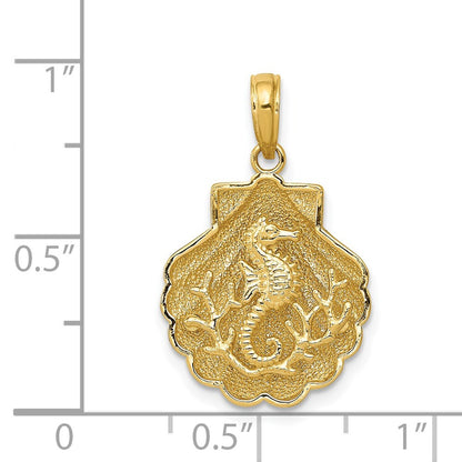 14k Yellow Gold Seahorse in a Shell Pendant for Women