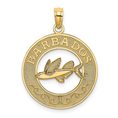 14k Yellow Gold BARBADOS Flying Fish Circle Charm Pendant for Women
