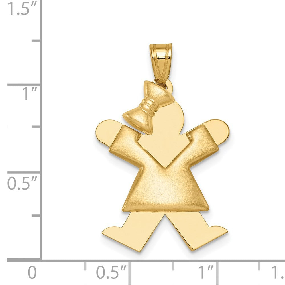 14k Yellow Gold Puffed Girl w Bow on Left Engravable Charm