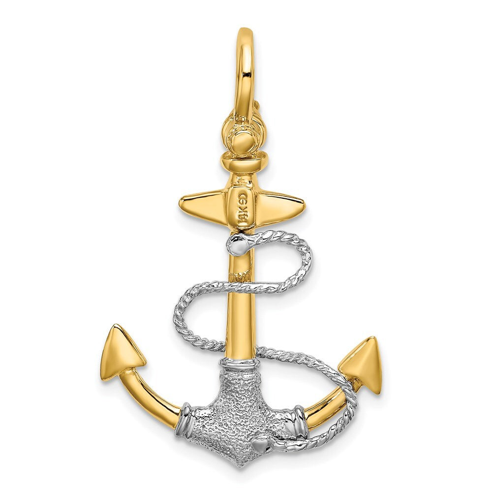 14k Two-tone Gold  3-D Textured Anchor Rope Shackle Bail Charm Pendant
