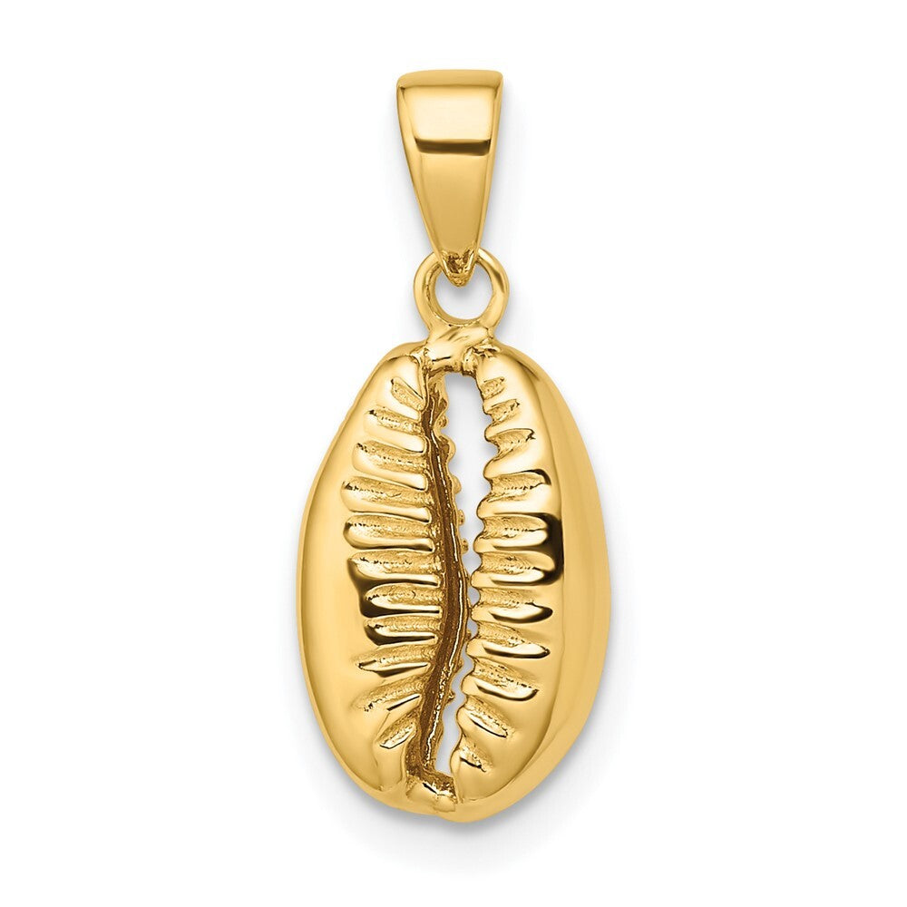 14k Yellow Gold Polished 3D Crowrie Shell Pendant for Women