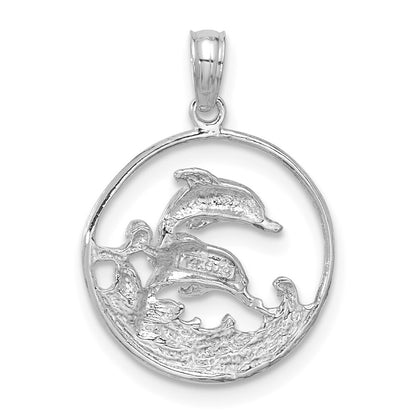 14k White Gold Double Dolphin Circle Pendant for Women