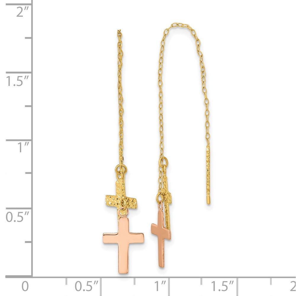 14k Yellow & Rose Diamond-Cut Polished Crosses Threader Earrings