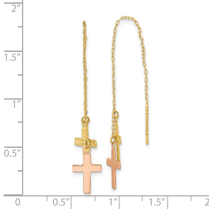 14k Yellow & Rose Diamond-Cut Polished Crosses Threader Earrings