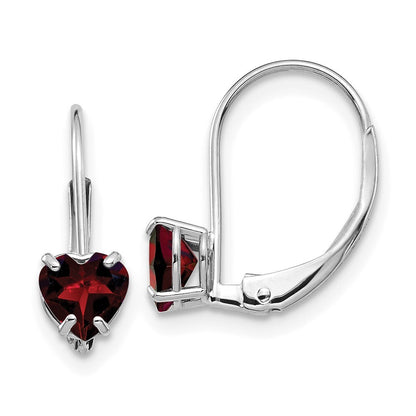14k White Gold 5mm Heart Garnet Dangle Earrings Leverback Gift for Women