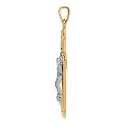 14k Two-tone Gold Polished and Textured INRI Crucifix Pendant for Women