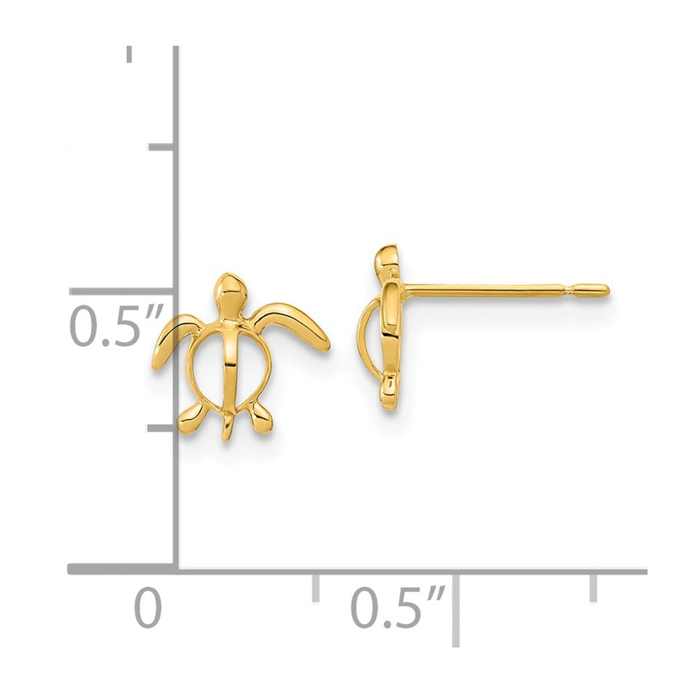 14k Yellow Gold Childrens Sea Turtle Stud Earrings Gift for Women