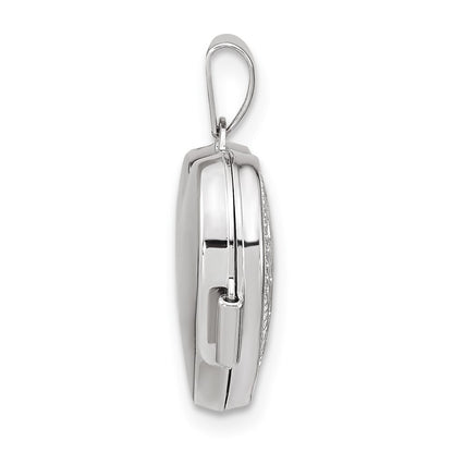 14k White Gold Brushed Diamond Star 15mm Heart Locket Pendant for Women