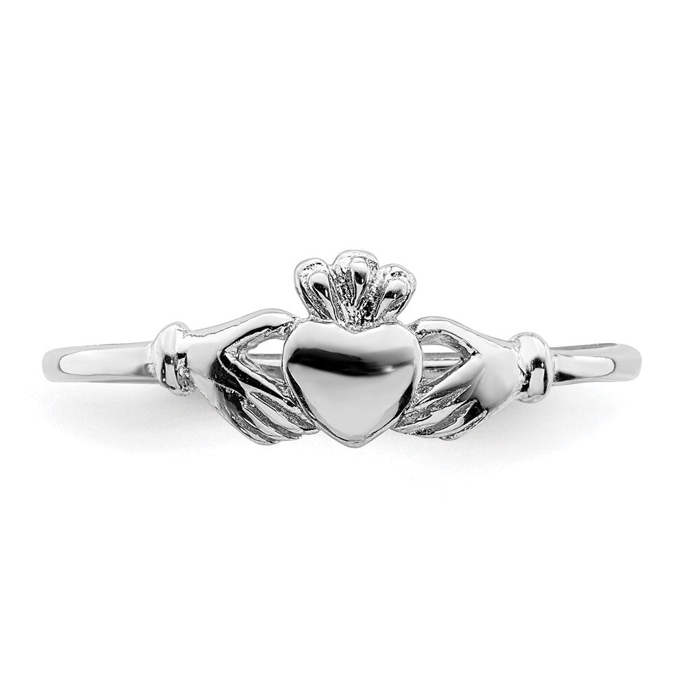 Sterling Silver Rhodium-plated Claddagh Ring Size 6