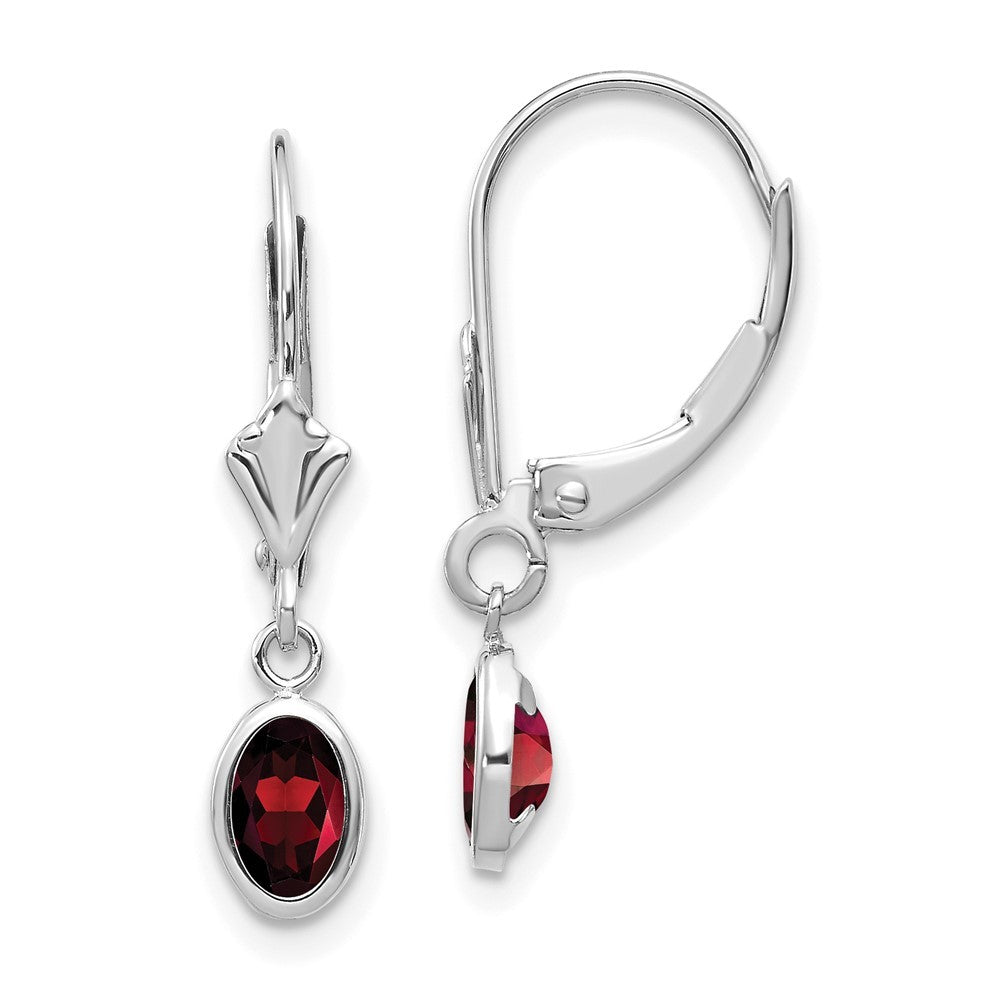 14k White Gold 6x4 Oval Garnet Earrings
