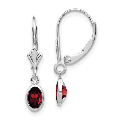 14k White Gold 6x4 Oval Garnet Earrings