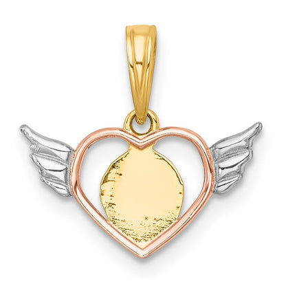 14k Yellow Gold with White Rhodium and Rose-tone Heart With Wings Charm