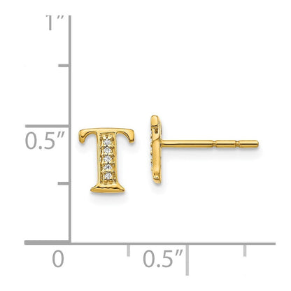 14k Yellow Gold Diamond Initial T Stud Earrings