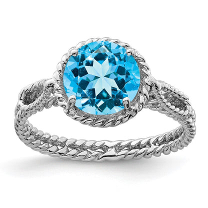 Sterling Silver Rhodium Blue Topaz Twisted Circle Ring Size 6