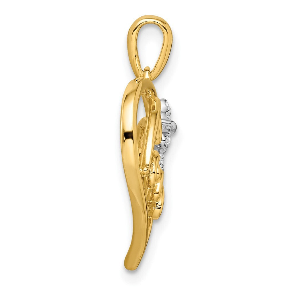 14k Two-tone Gold Polished Heart with Bow Diamond Pendant for Women