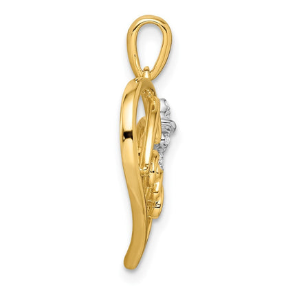 14k Two-tone Gold Polished Heart with Bow Diamond Pendant for Women