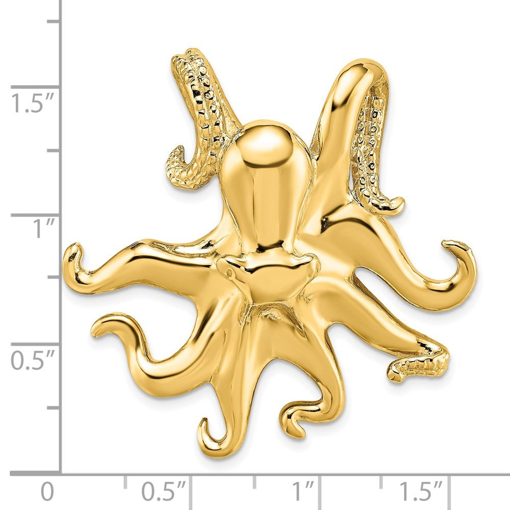 14k Yellow Gold Polished and Textured Octopus Slide