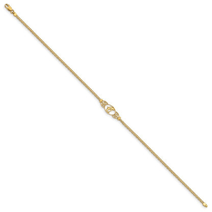 14k Yellow Gold Polished Dolphin and Filigree Bismark Chain 10 inch Anklet