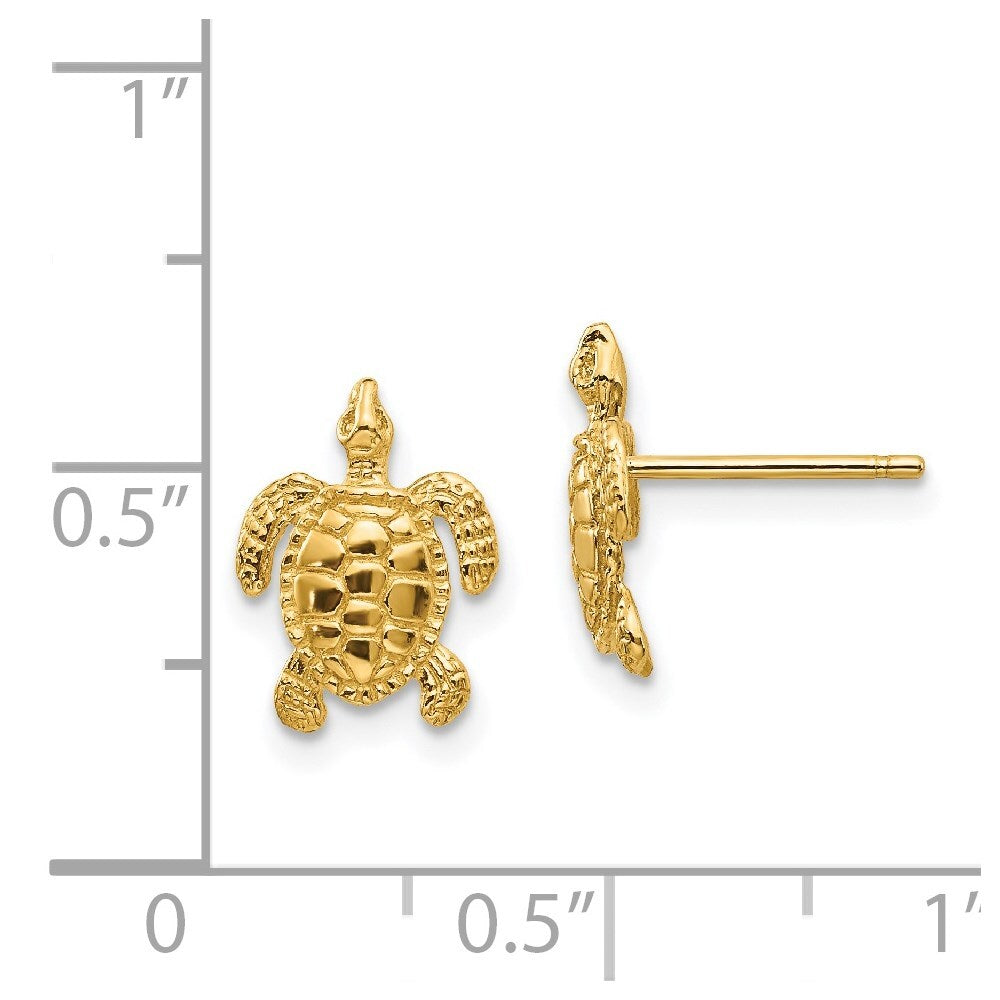 14k Yellow Gold Sea Turtle Stud Earrings Gift for Women