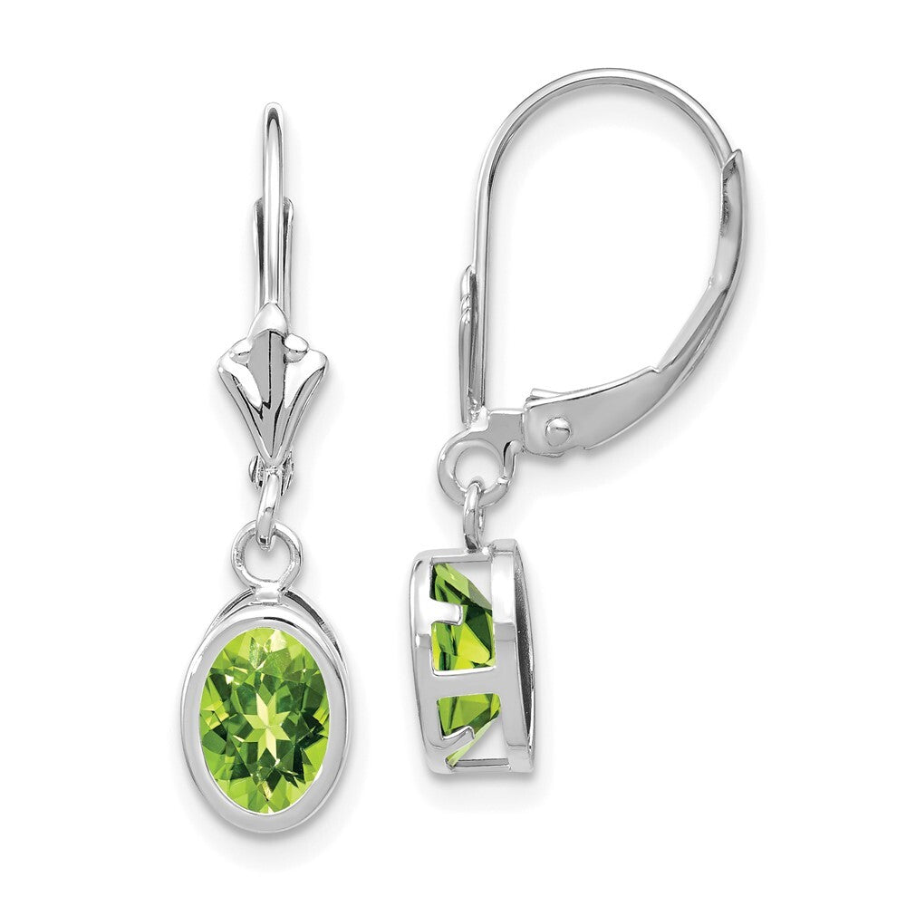 14k White Gold 7x5mm Oval Peridot Leverback Earrings Gift for Women