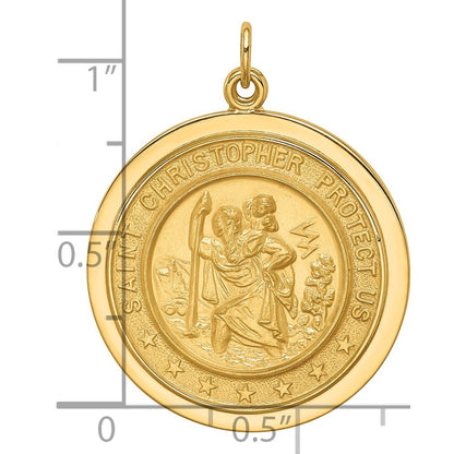 14k Yellow Gold Solid Polished Satin Medium Round Disc St. Christopher Medal