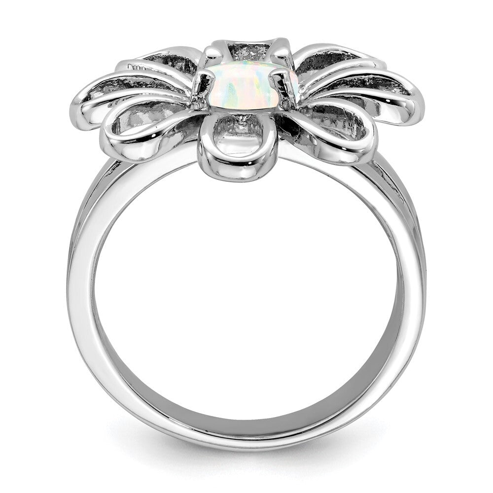 Sterling Silver Rhodium-plated lab Created Opal Flower Ring Size 7