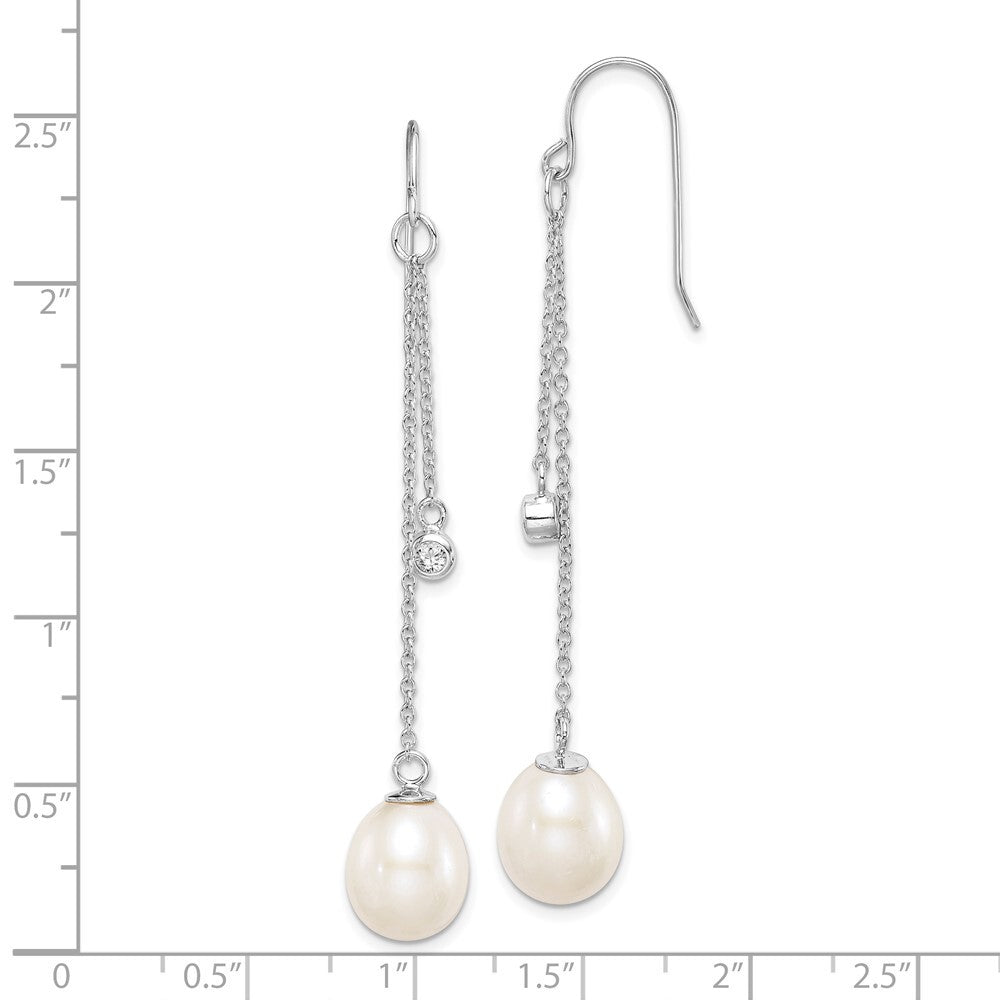 Sterling Silver White Teardrop Cultured Pearl & Cubic Zirconia Dangle Earrings