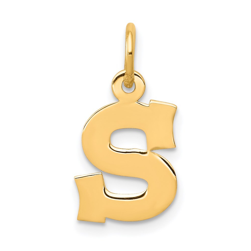 14k Yellow Gold Small Block Letter S Initial Charm Pendant for Women